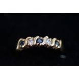 9ct gold ring set with sapphire, half eternity rin