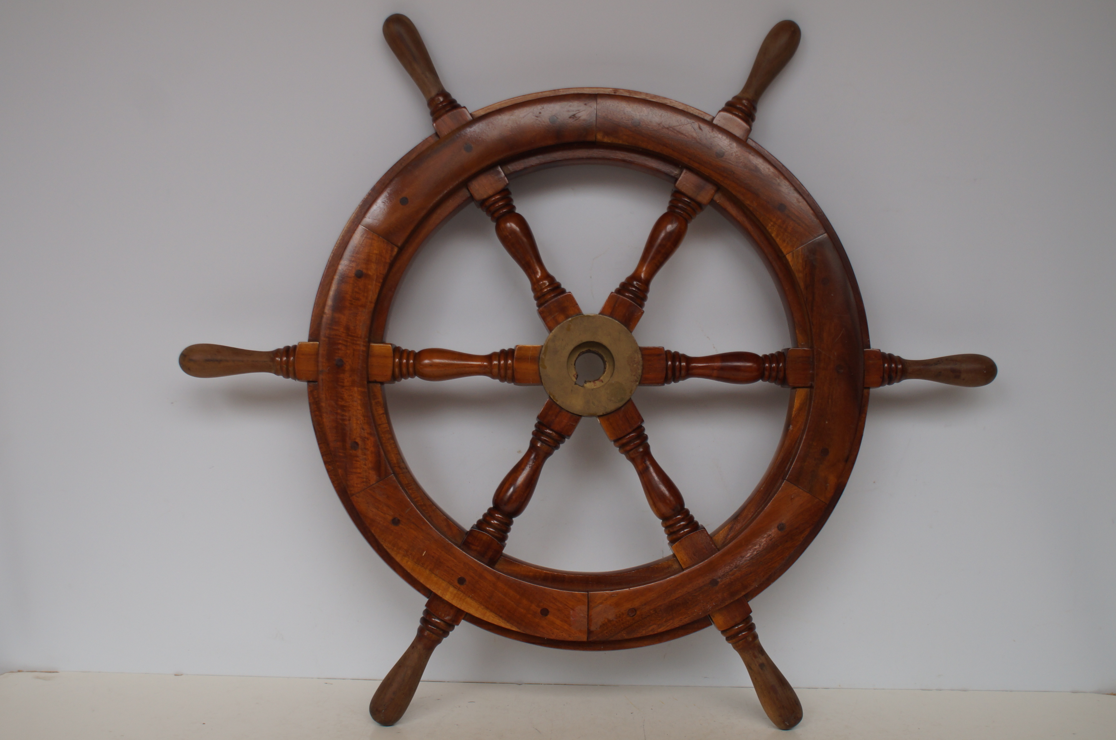 Wooden ships wheel with brass fitting Diameter 70