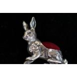 Silver rabbit pin cushion, stamped 925