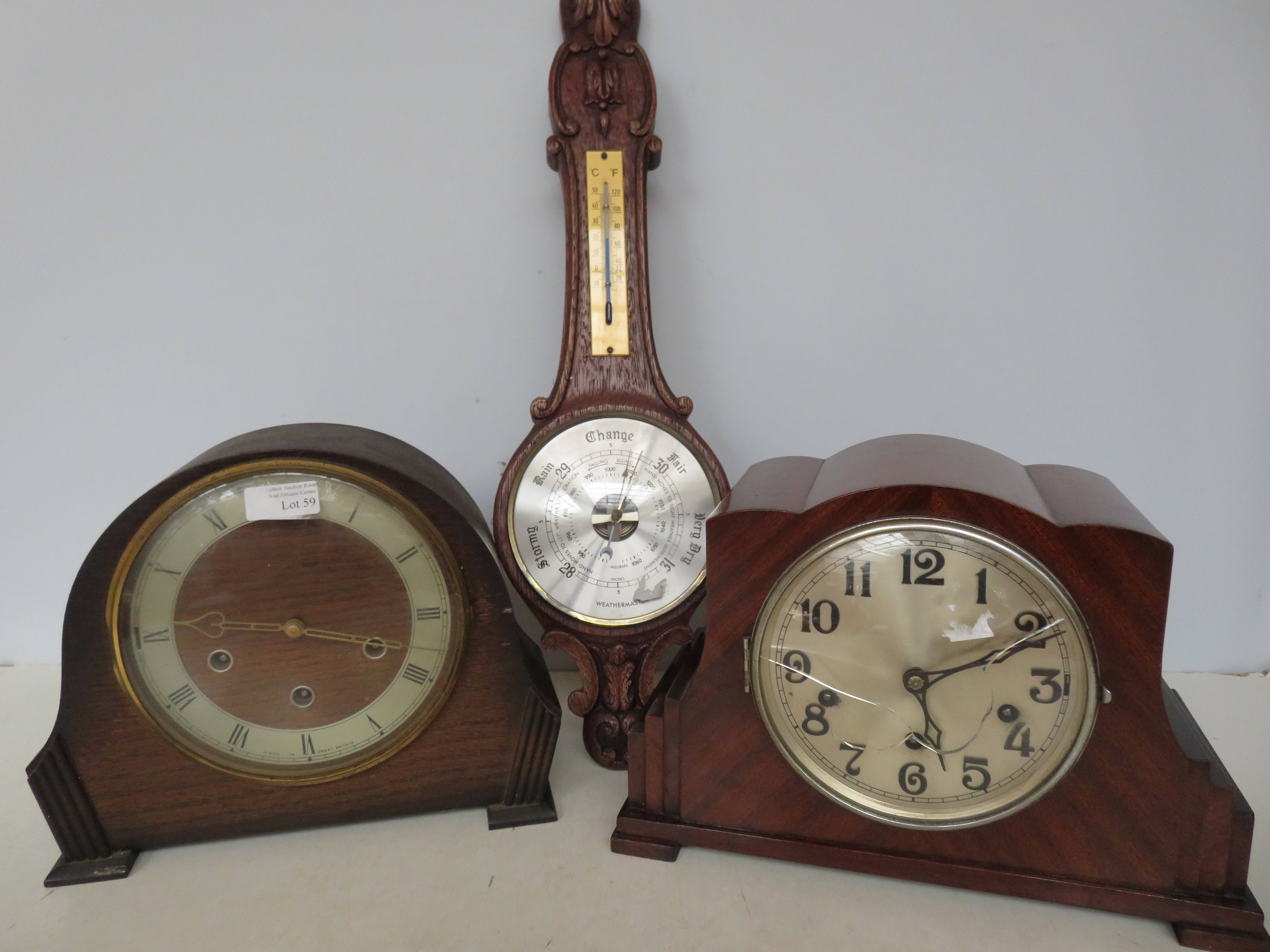 2x 1930's mantle clocks together with a barometer