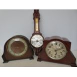 2x 1930's mantle clocks together with a barometer