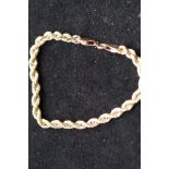 9ct Gold rope bracelet Weight 3.3g
