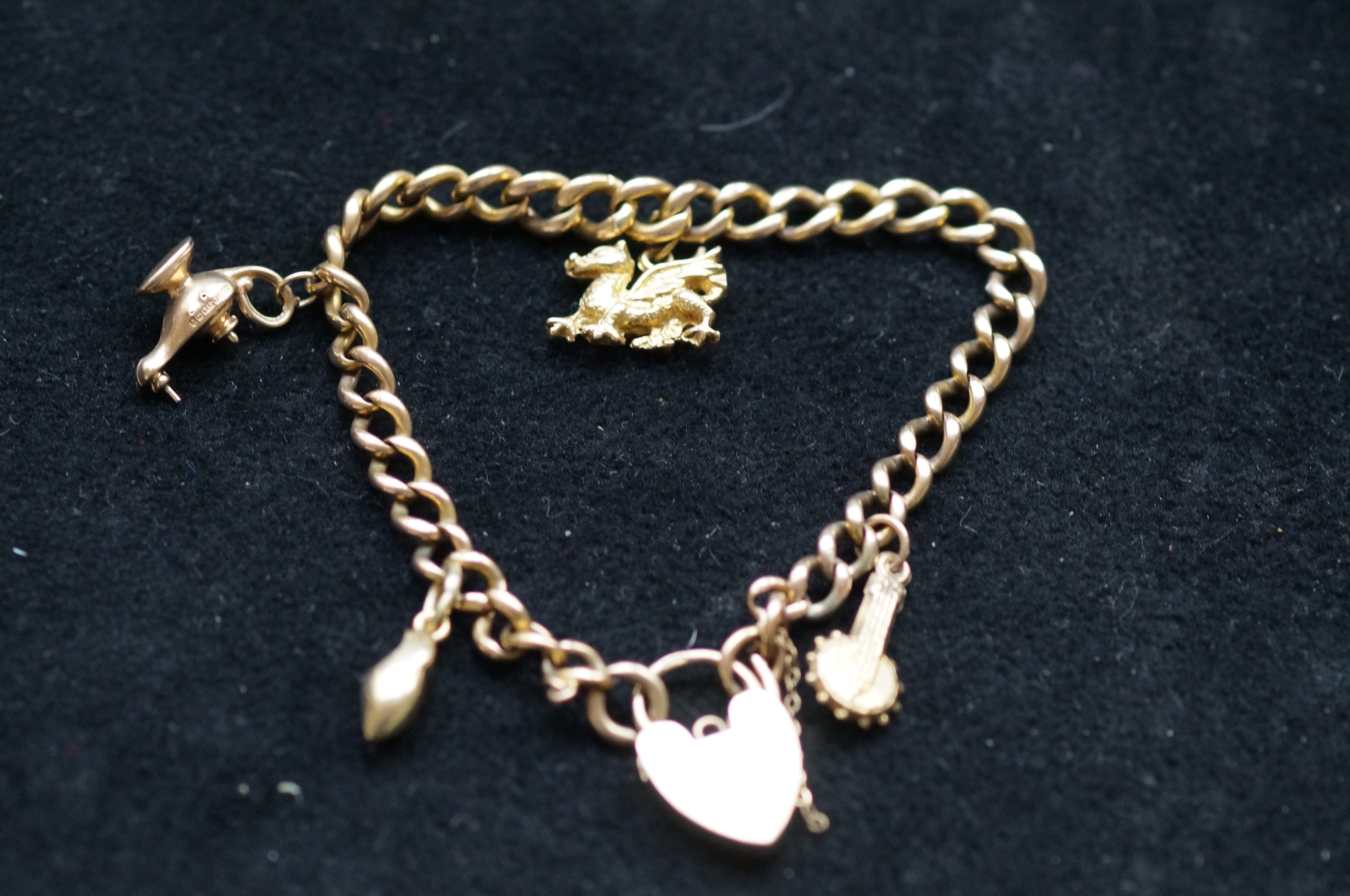 9ct Gold charm bracelet Weight 20.4g