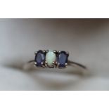 Silver opal and sapphire ring