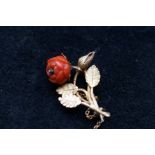 Yellow metal coral, floral brooch