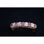 9ct Gold half eternity ring set with diamond & rub