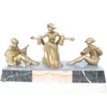 Spelter Figural Group/working Lamp "The Love Triangle" Columbine, Harlequin and Peirott (Guitar A/F)