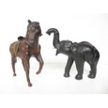 Elephant & horse made out of leather Tallest 28 cm