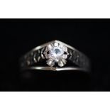 9ct White gold ring set with single white stone Si