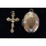 9ct Gold photo locket together with 9ct Gold cross