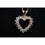 9ct Gold chain & heart shaped pendant set with whi