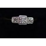 Art deco 9ct Gold palladium & 3 diamond ring Size