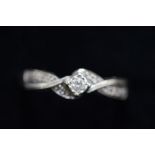 9ct white gold ring set with solitaire & diamond S