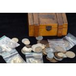Mauchline ware box with coin contents