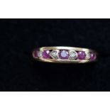 9ct Gold ring set with rubies & diamonds Size N