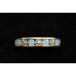 9ct Gold ring set with 4 Opals & 3 illusion cut di