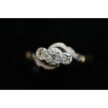 18ct Gold, platinum 3 diamond ring Size K