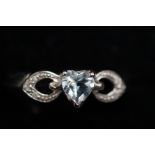 9ct White gold ring set with heart shaped aqua mar