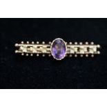 9ct Gold pin brooch set with amethyst