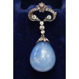 Art deco blue lace agate brooch (Tested for gold & silver)