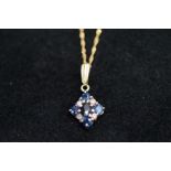 9ct Gold chain & pendant set with diamond & sapphires