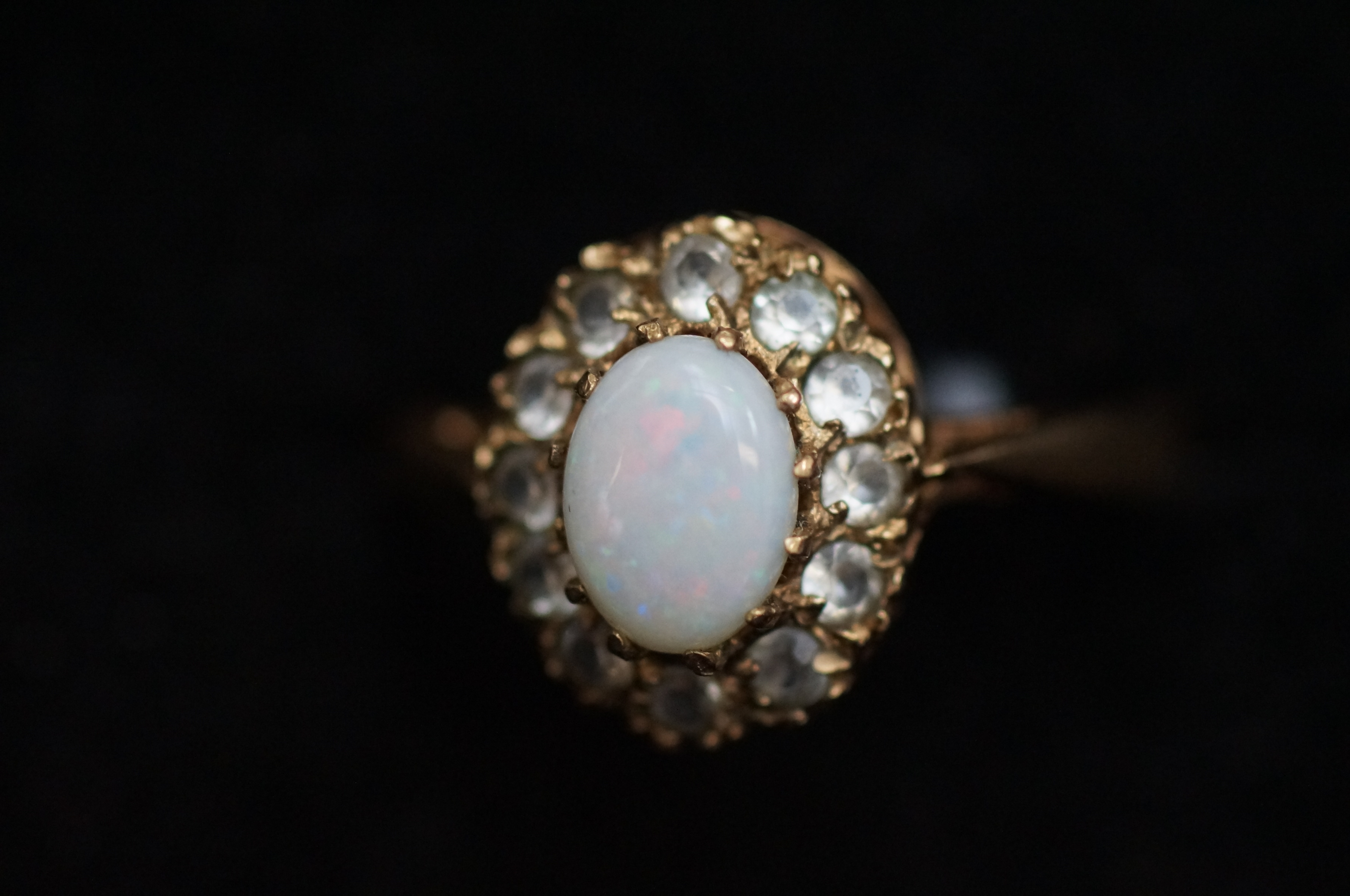 9ct Gold ring set with opal & white stones Size M