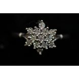 9ct White gold & diamond cluster ring Size O