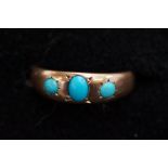9ct Gold ring set with 3 turquoise stones Size P