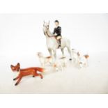 Beswick Huntswoman, 4 hounds & fox