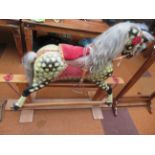 Pine rocking horse, dapple grey, leather, Maine & tail in excellent condition Height 120 cm Width 1