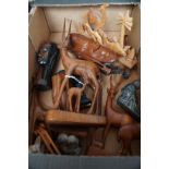 Box of carved African animals & heads