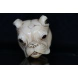 Victorian ivory bulldogs head walking cane handle