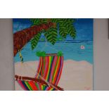Caroline Boff - Tropical beach hammock, acrylic pa