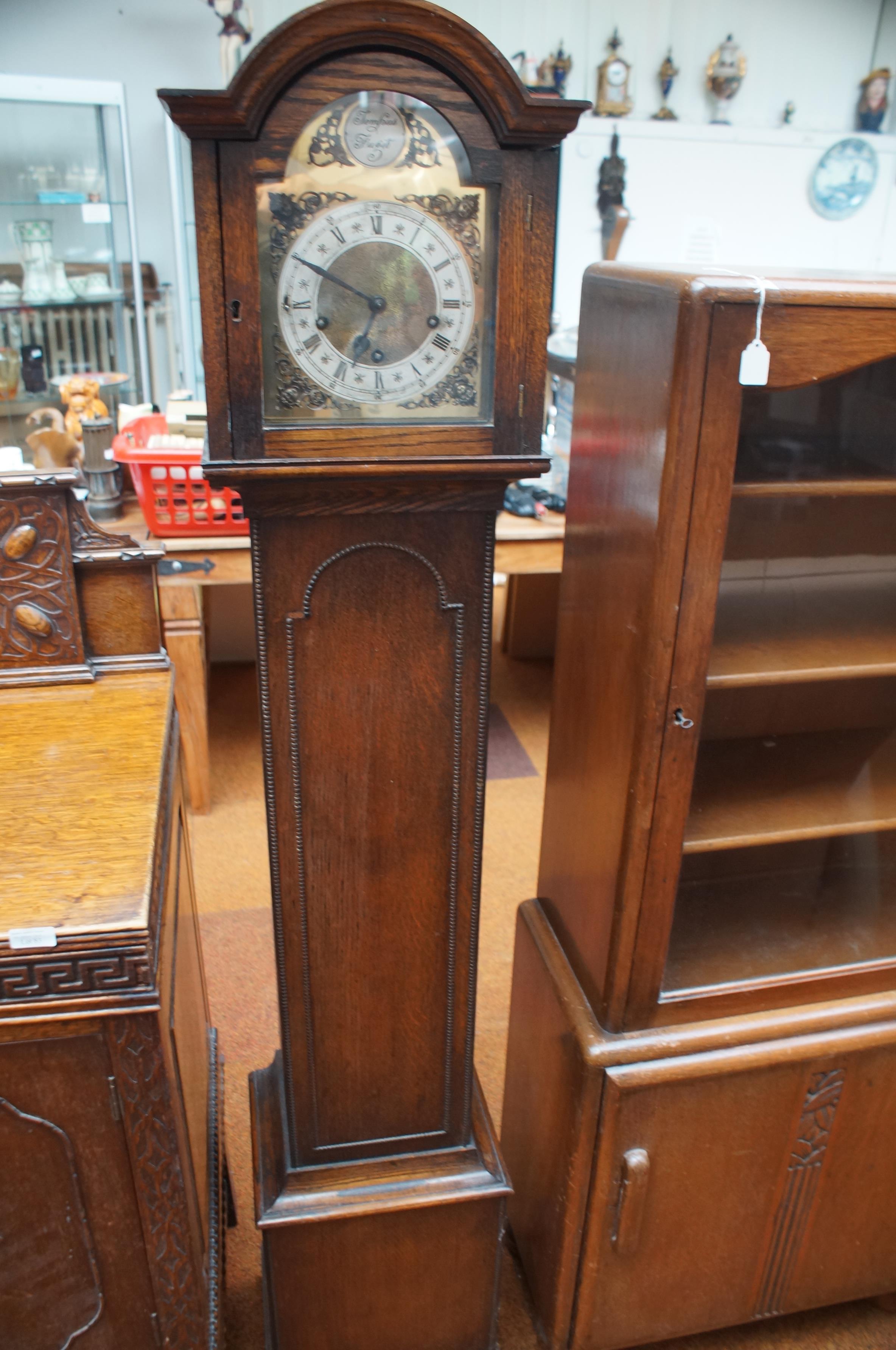 Oak cased grandmother clock, striking on a chime