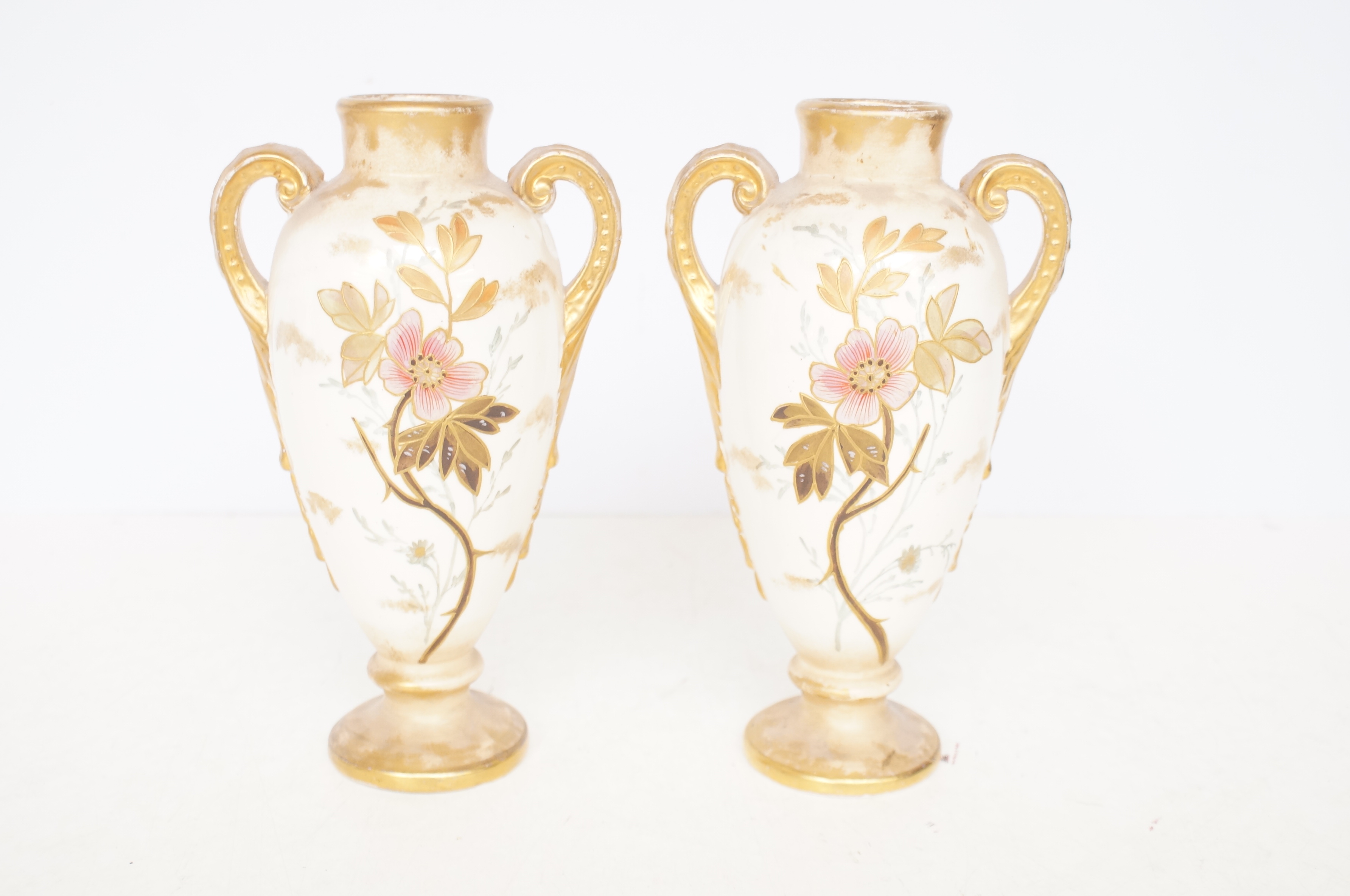 Pair of Austrian hand painted vases Height 23 cm