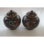 Pair of lidded cloisonne vases Height 11 cm