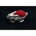 Silver rabbit pin cushion