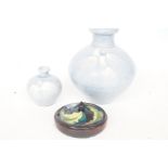 2 Studio vases & a Moorcroft lid