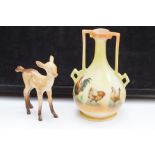 Beswick deer together with a twin handled vase