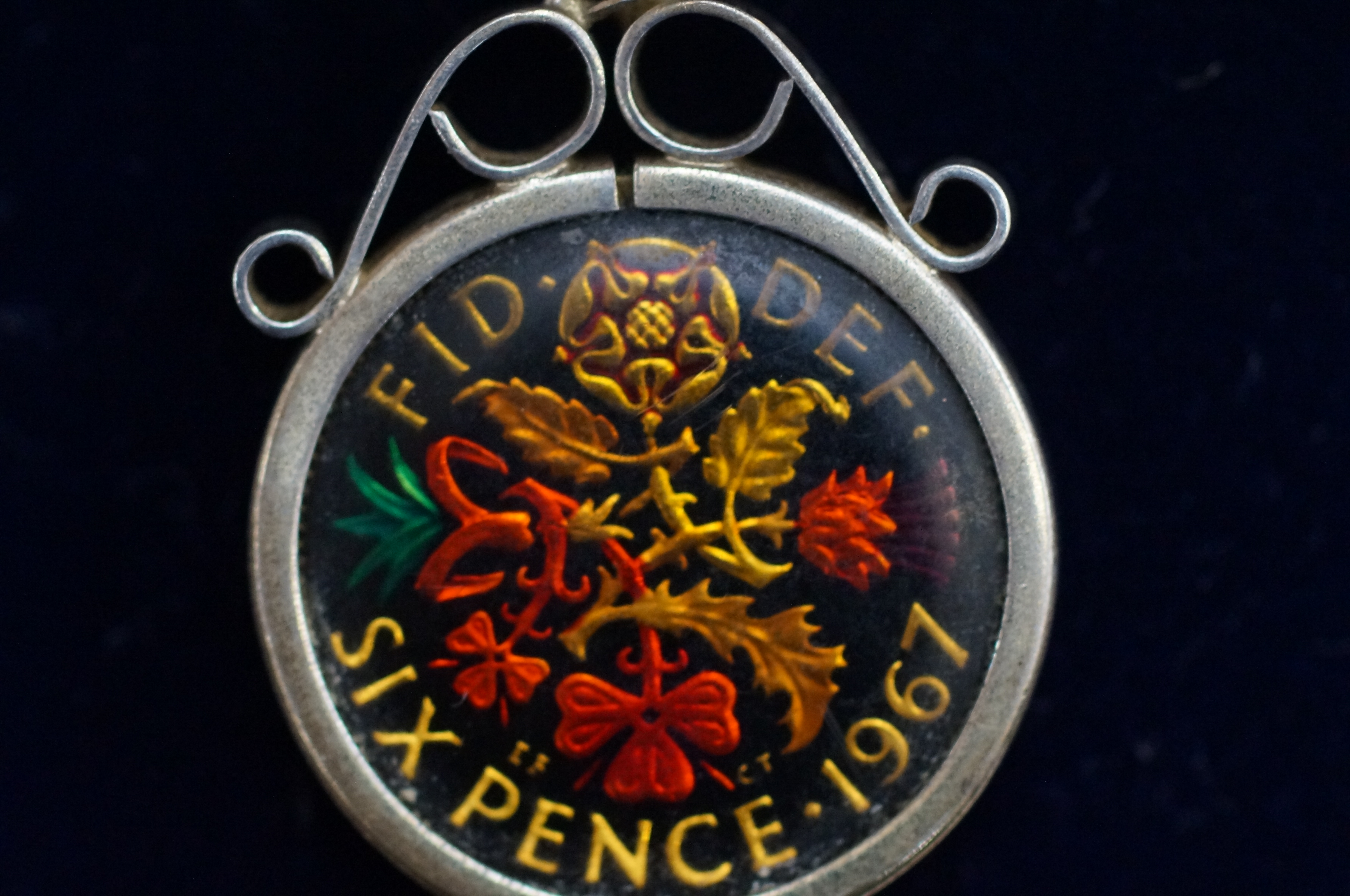 Silver mount 1967 enamelled sixpence