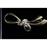 9ct Gold diamond & sapphire brooch