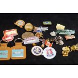 Box of vintage badges/fobs
