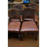 Set of 4 leather back chairs, embossed with Yorksh