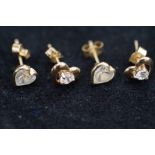 2x Pairs of 9ct gold earrings set with white stone