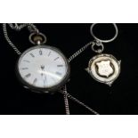 Silver fob watch & chain