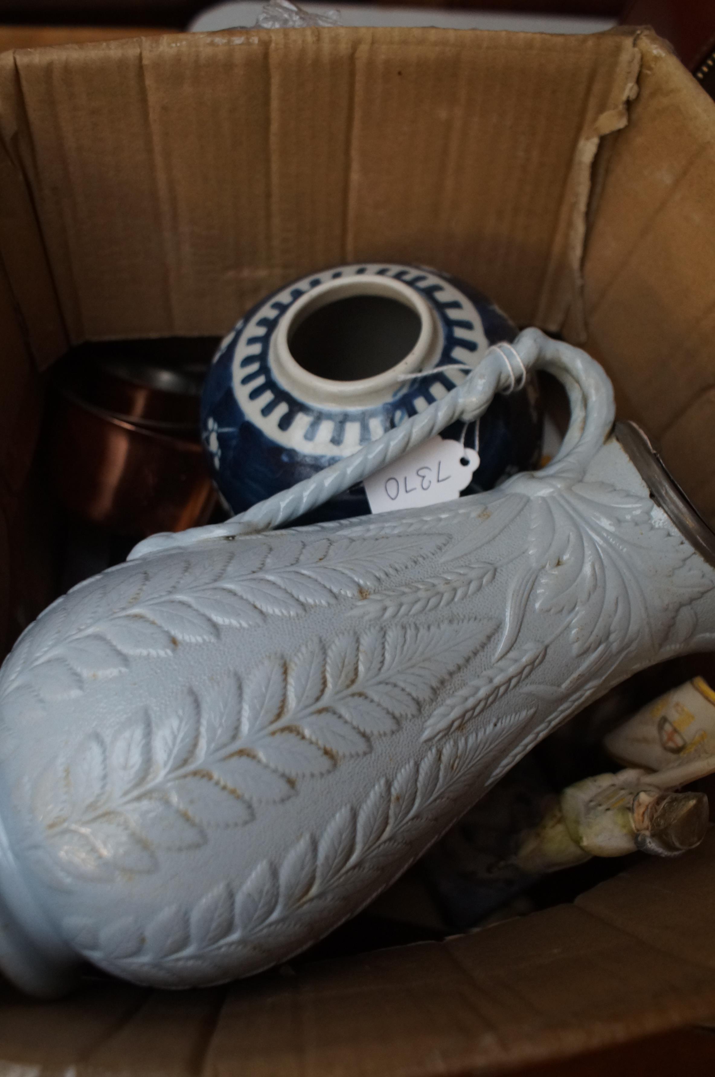 Box of ceramics to include Victorian water jug