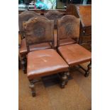 Set of 4 leather back chairs, embossed with Yorksh