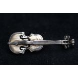 Silver Victorian violin brooch