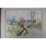 Signed watercolour by Brian Barlow, lane at Hawksh