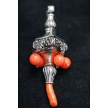 Victorian coral rattle & teething ring silver